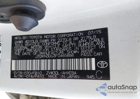 2015 Toyota Prius Two from USA, damaged, VIN JTDKN3DU3F0465888